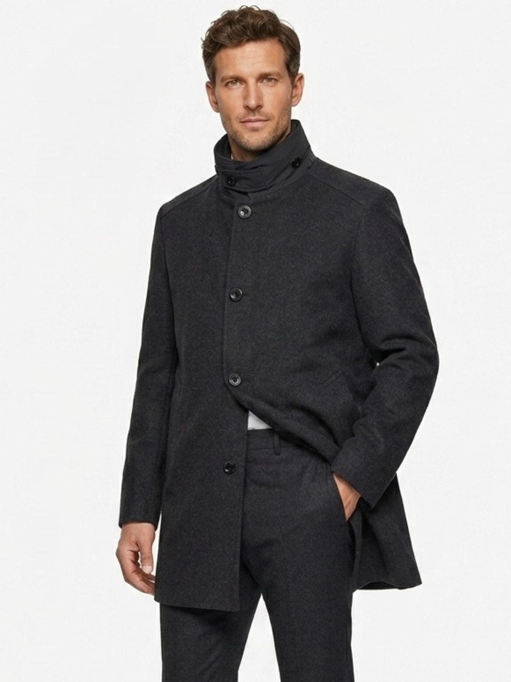 HUGO BOSS Cashmere Wool Blend Men's Coat Dark Gray 42R (EU 52)